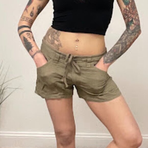 Patagonia Button Fly Linen Chino Shorts Drawstring Waist Size 6 Olive Green - Picture 3 of 12